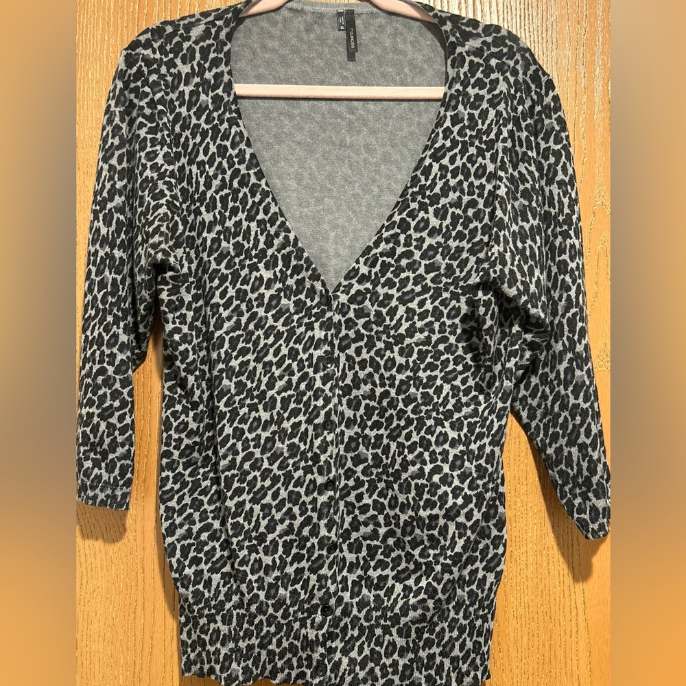 Maurices Leopard Black and Gray XL 3/4 sleeve Cardigan
